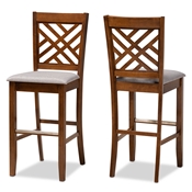 Baxton Studio Jason Modern and Contemporary Grey Fabric Upholstered and Walnut Brown Finished Wood 2-Piece Bar Stool Set